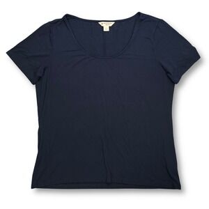 Brooks‎ Brothers Red Fleece Navy Blue Scoop Neck T Shirt Women's L Rayon Blend
